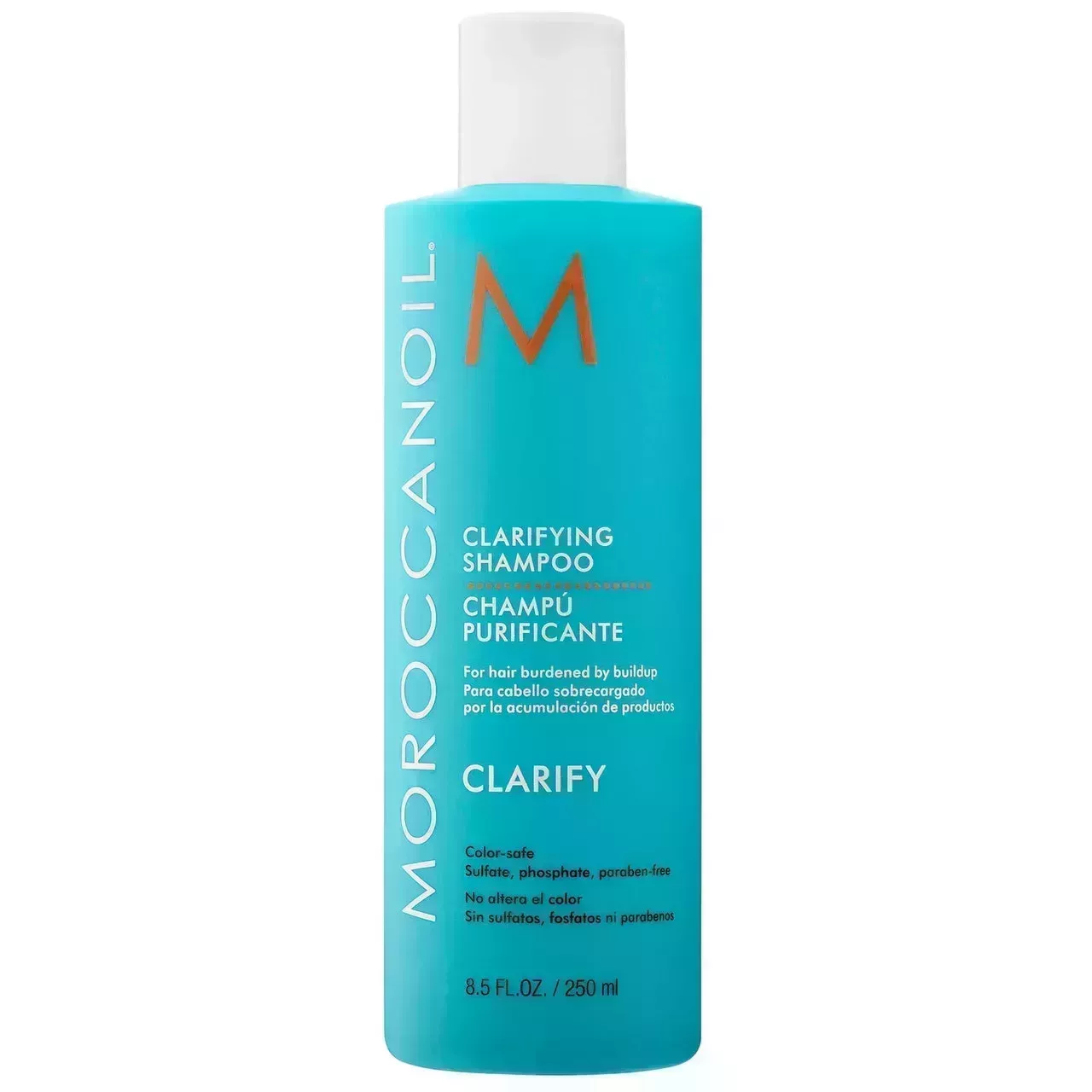 Moroccanoil Clarifying Shampoo bottle on a white background