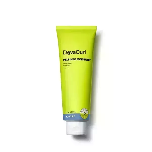 bottle of devacurl melt into moisture mask on a white background