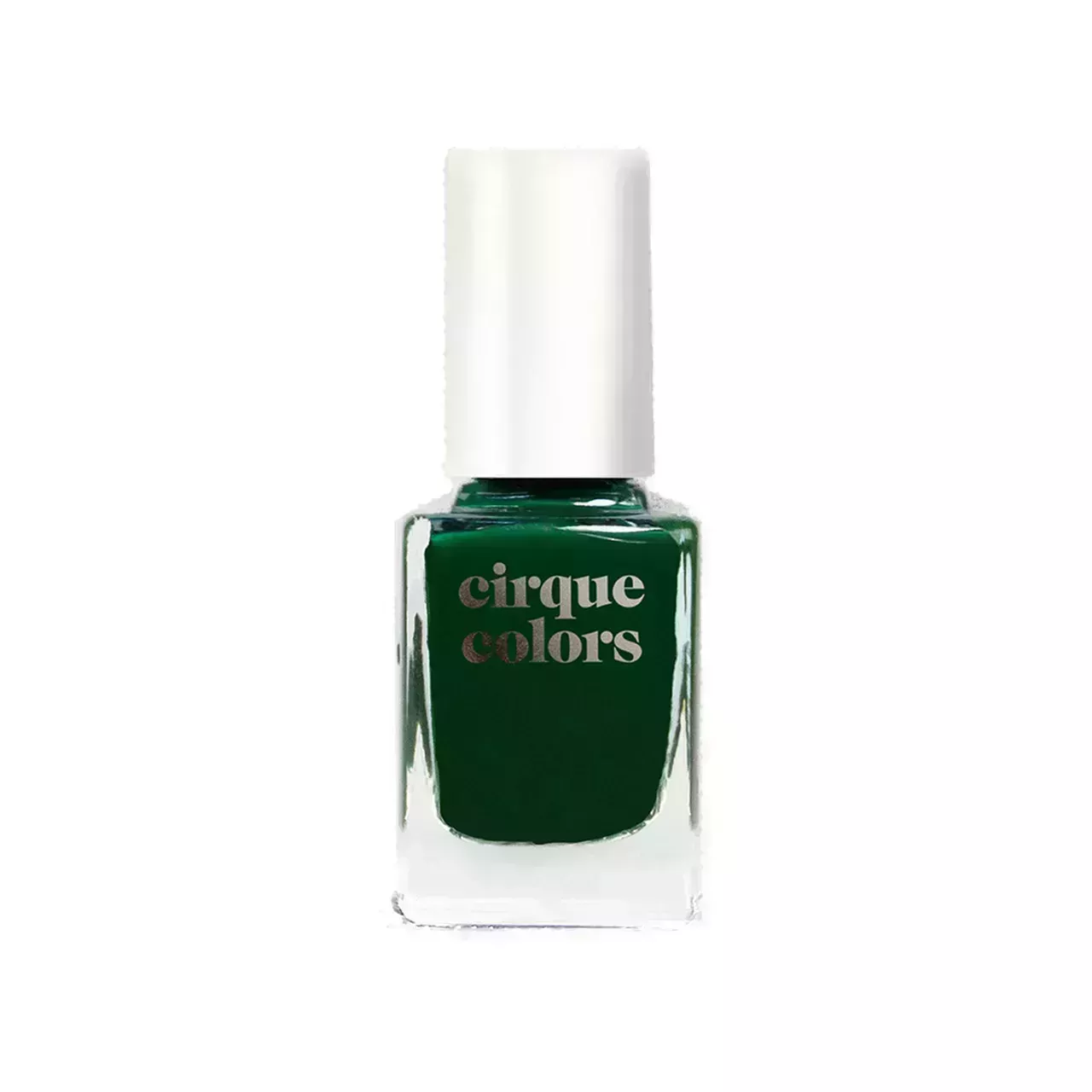 bottle of cirque colors nail polish in dark pine shade mckittrick on white background 