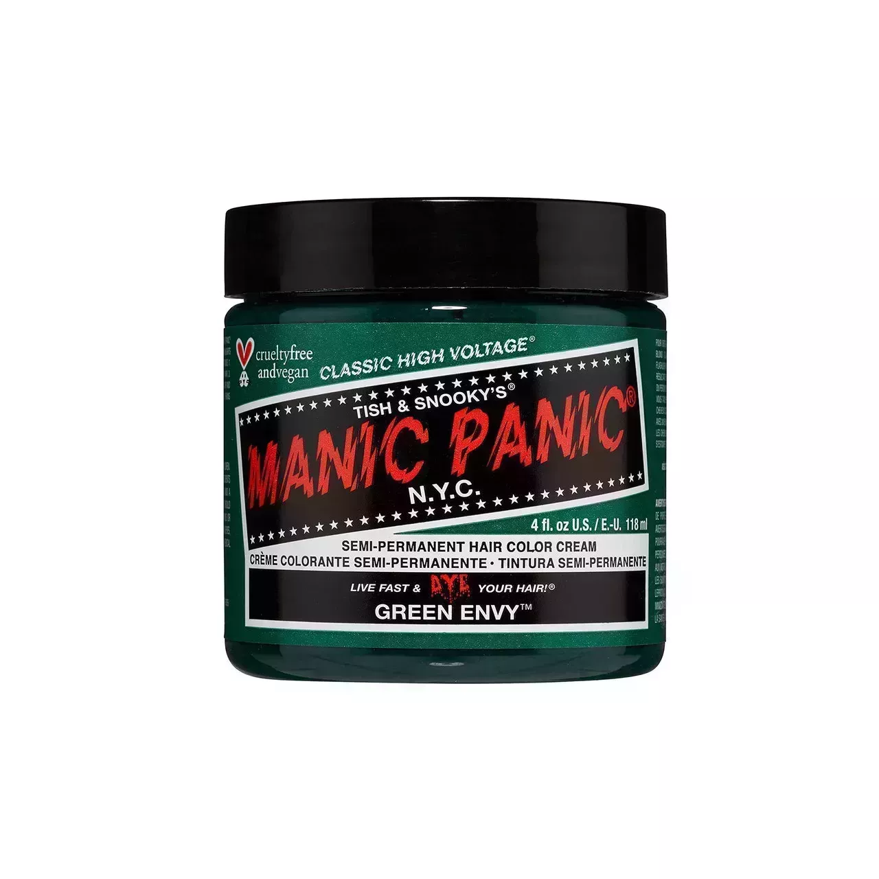 tub of Manic Panic Classic High Voltage Hair Color in Green Envy on white background