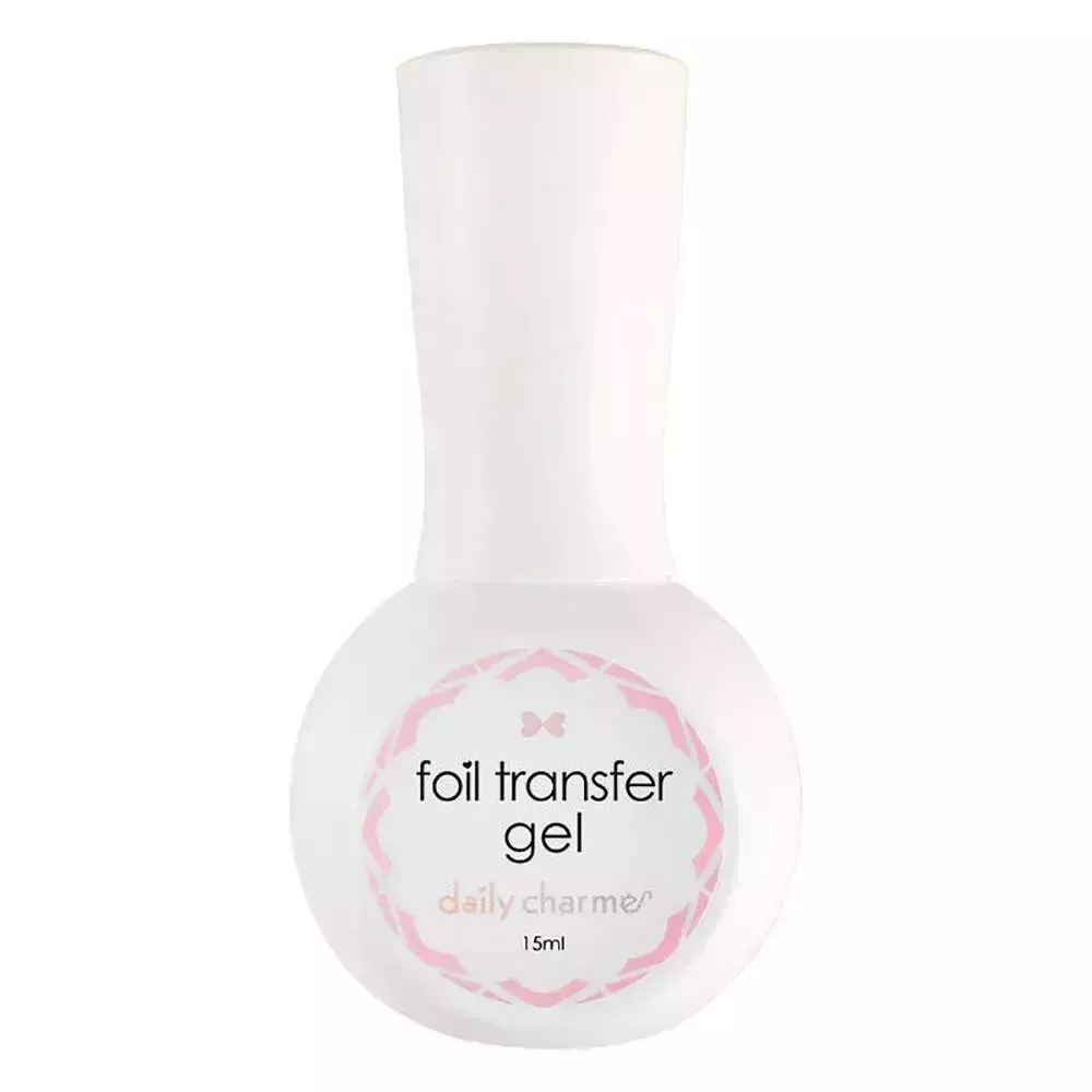 A white bottle of Daily Charme Foil Transfer Gel against a white background. 