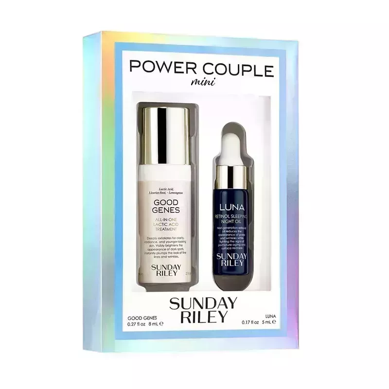 A photo of the Sunday Riley Power Couple Mini Kit on a white background