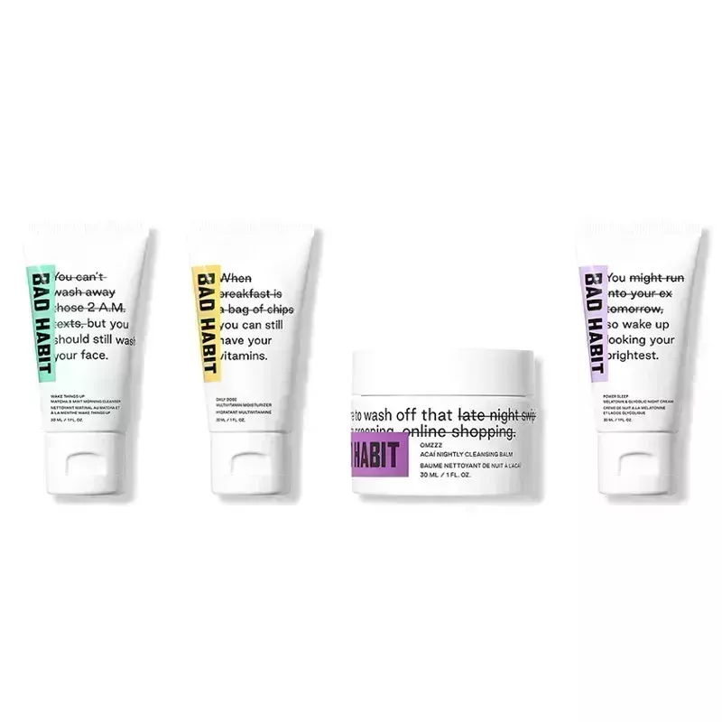 A photo of four hair products in the Bad Habit Just Try Me 4 Skincare Essentials Kit on a white background