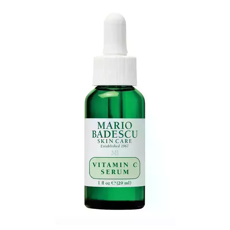A green vial of the Mario Badescu Vitamin C Serum on a white background