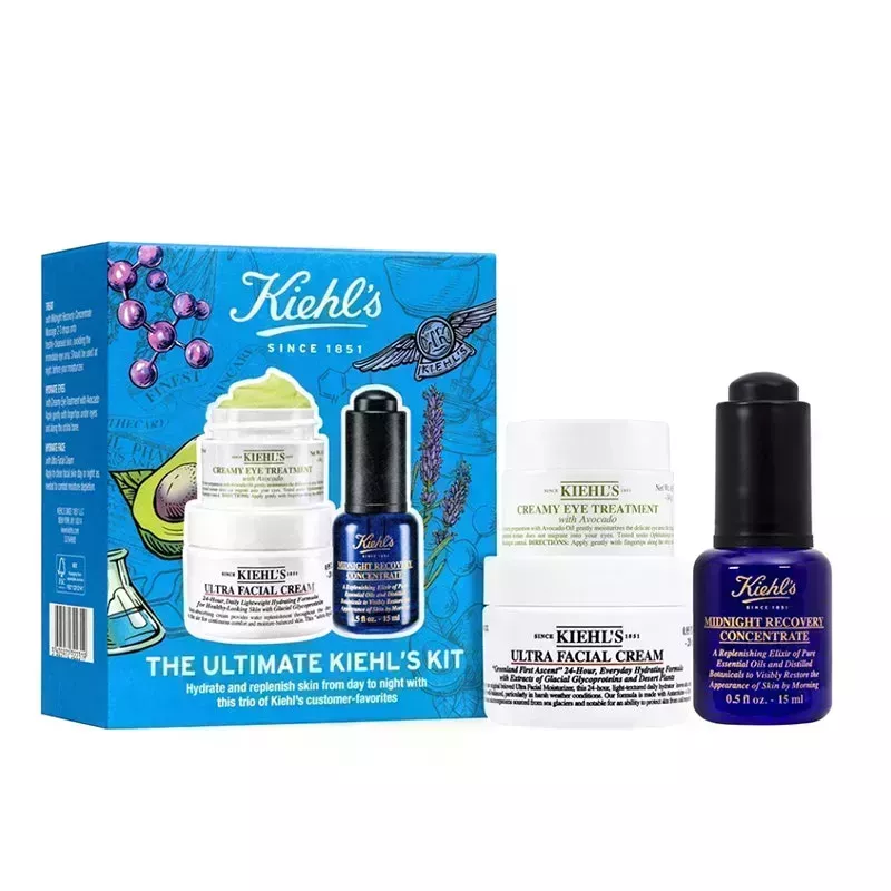 A photo of the Kiehl's The Ultimate Kiehl's Kit containing three skin care products on a white background