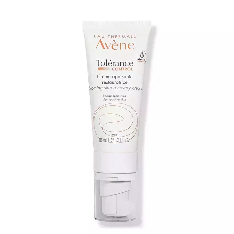 A tube of the Avène Tolerance Control Skin Recovery Cream on a white background