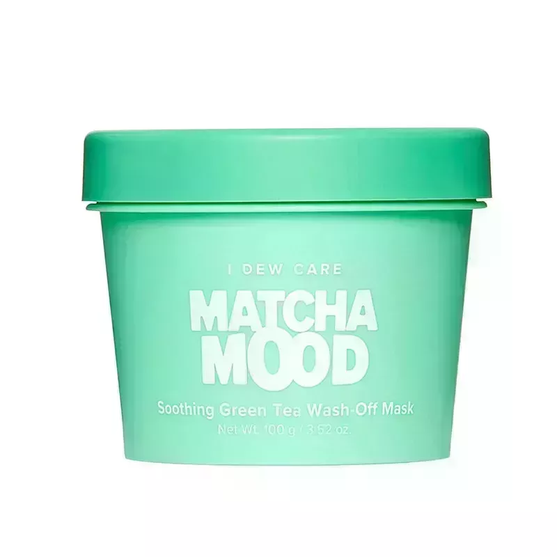 A tub of the I Dew Care Matcha Mood Soothing Green Tea Wash-Off Mask on a white background