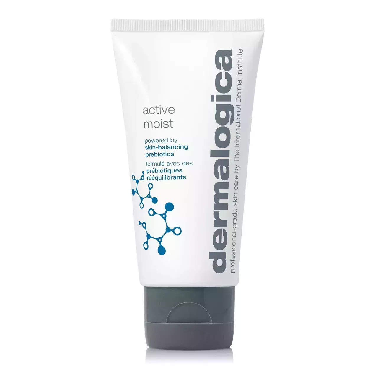 squeeze bottle of dermalogica active moist on a white background