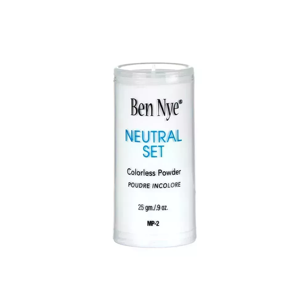 tube of ben nye neutral set colorless setting powder on a white background