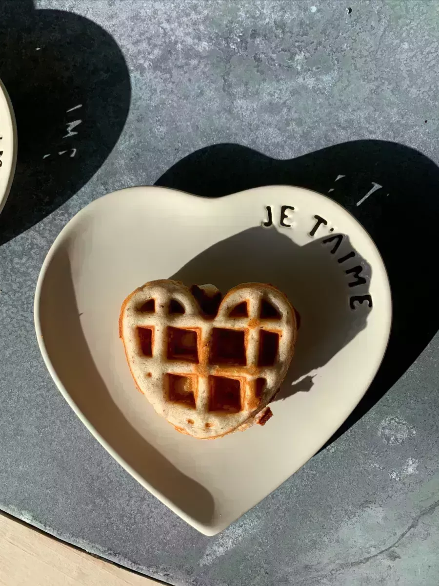 heart shaped waffles on heart plate