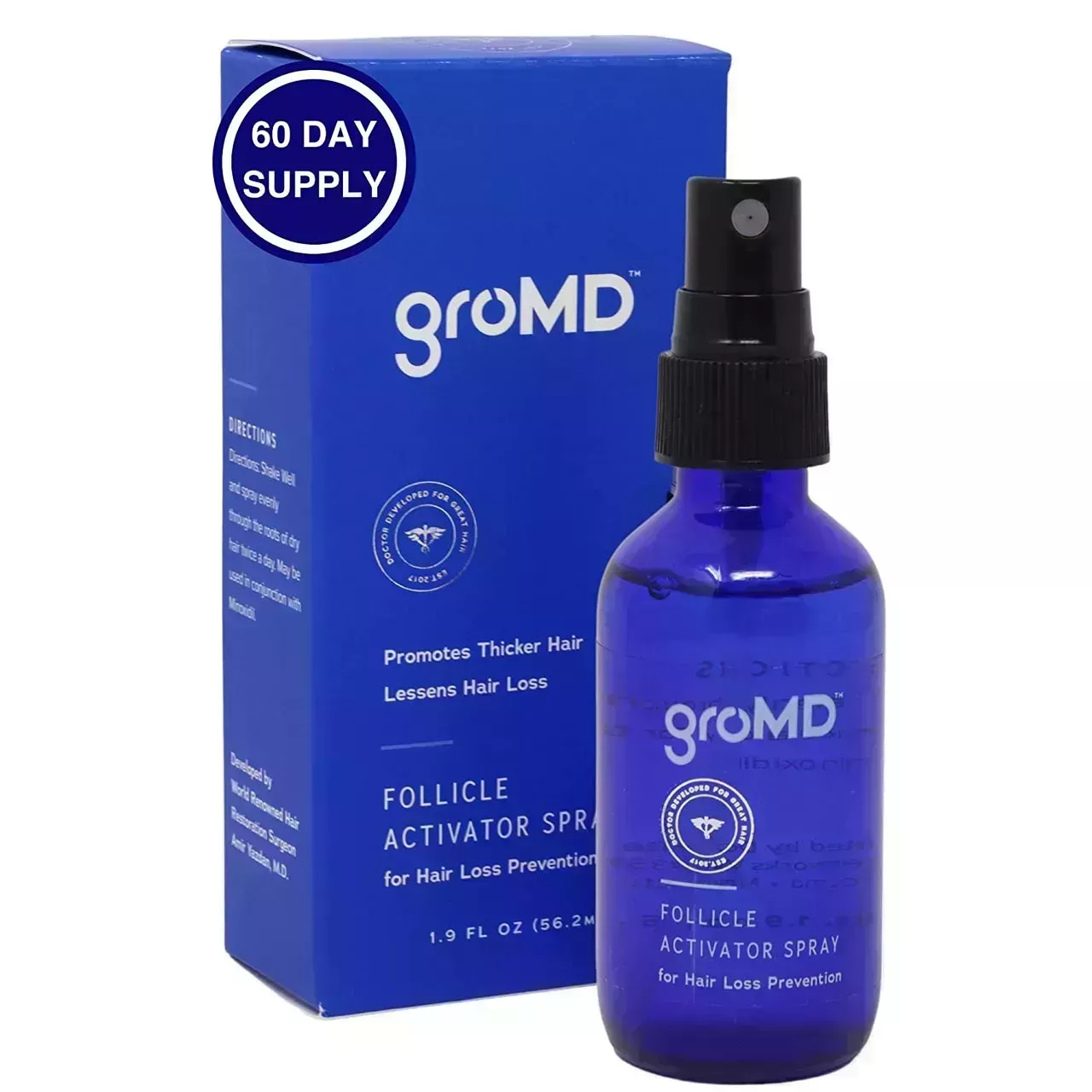GroMD Follicle Activator Spray with box on white background