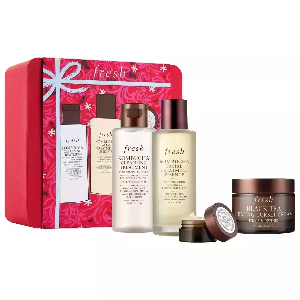 Fresh Black Tea Age-Delay Skincare Value Set on white background