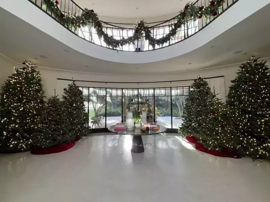 Kourtney Kardashian Christmas decor 2021 front view of all trees
