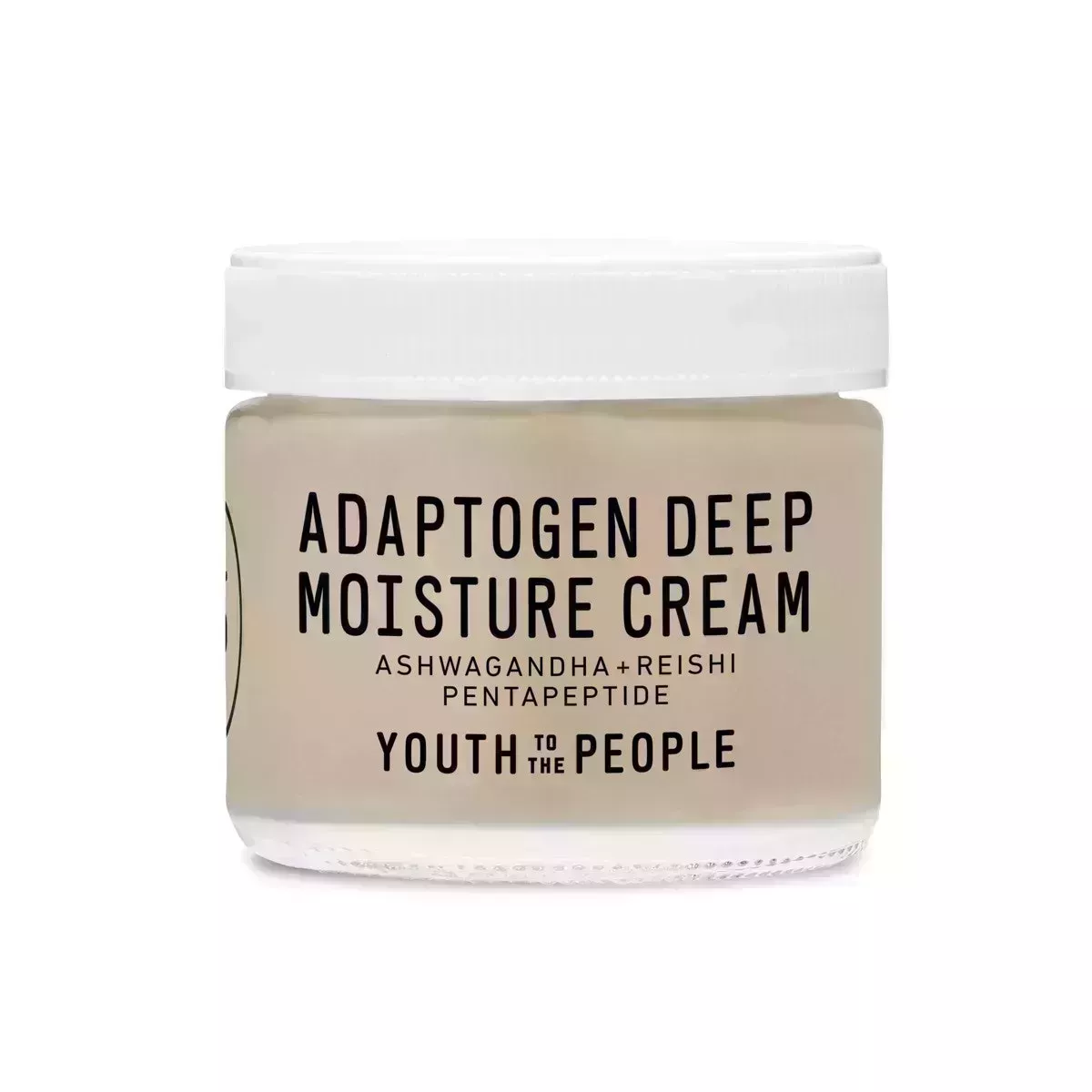 A brown tub of facial moisturizer with a white lid on a white background