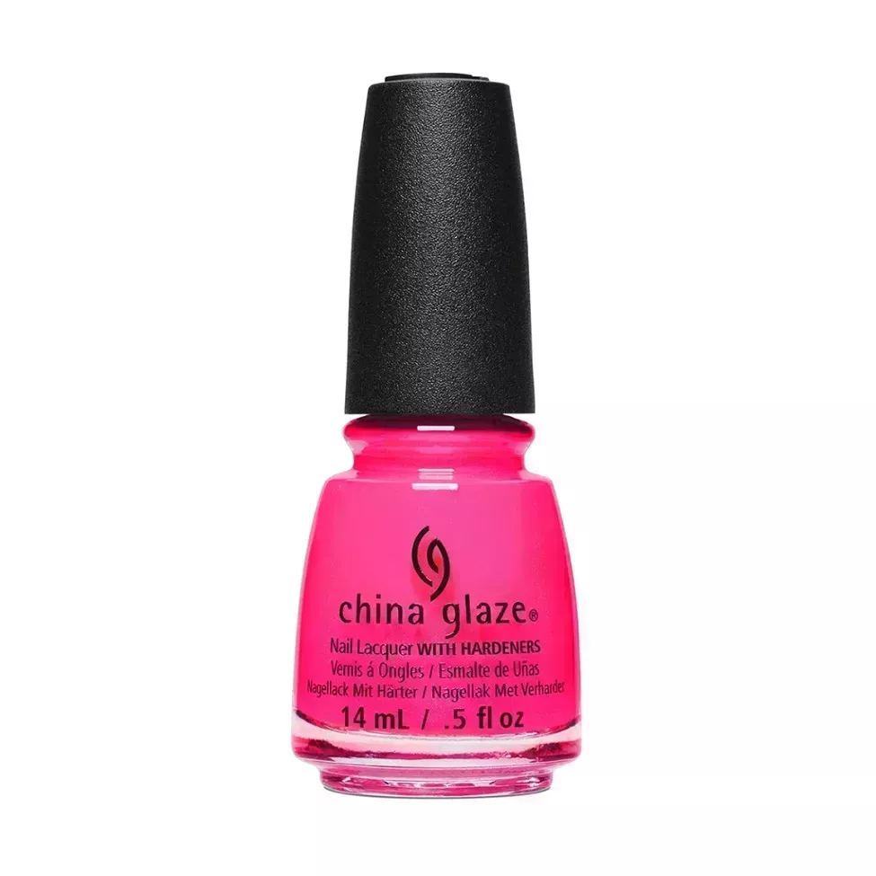 Hot pink China Glaze Nail Lacquer on white background