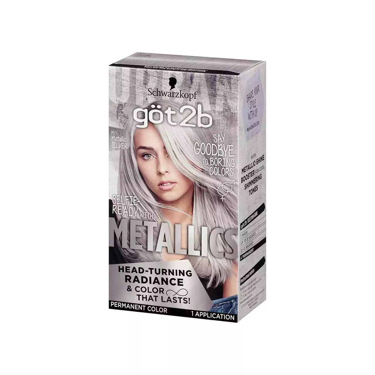 box of Göt2B Metallics Permanent Hair Color in Metallic Silver on white background
