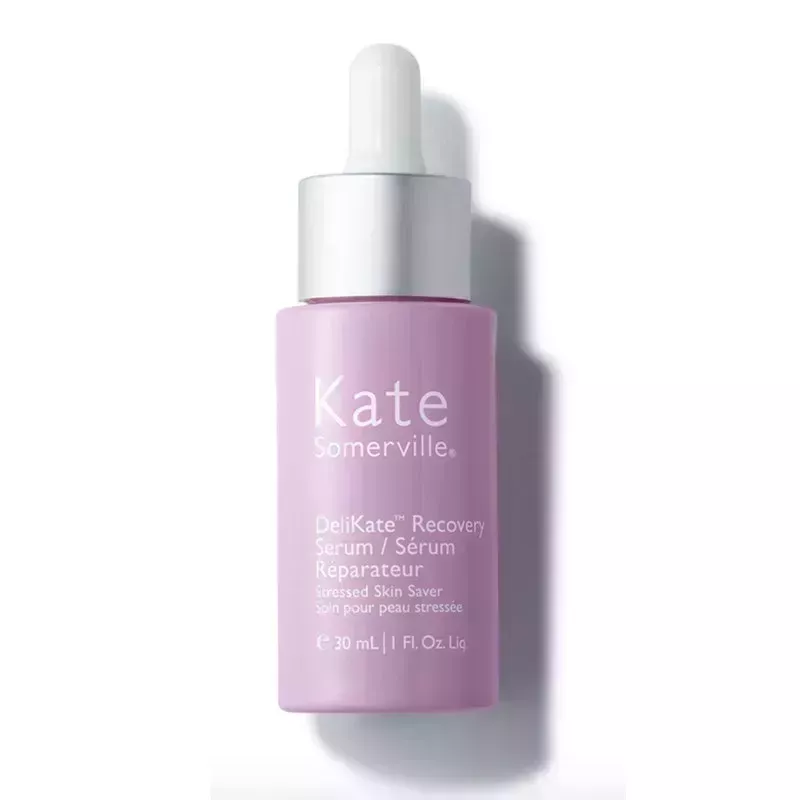 A purple vial of the Kate Somerville DeliKate Recovery Serum on a white background