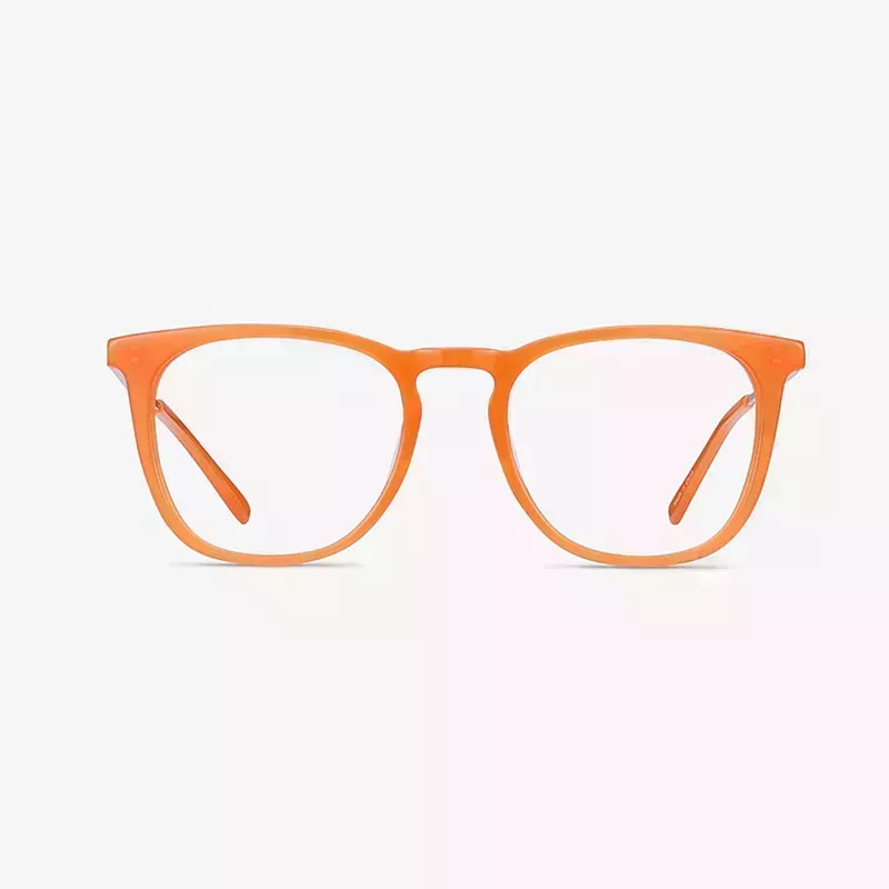 eyebuydirect vinyl orange glasses on white background