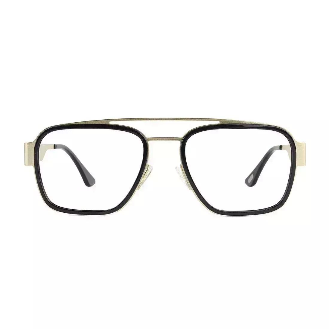 See Eyewear 6236 Sexy Specs black square aviator style glasses with gold bridge and arms on white background