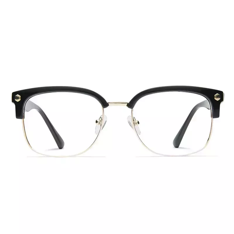 GlassesUSA Muse Elliot wire glasses with black plastic top rim on white background