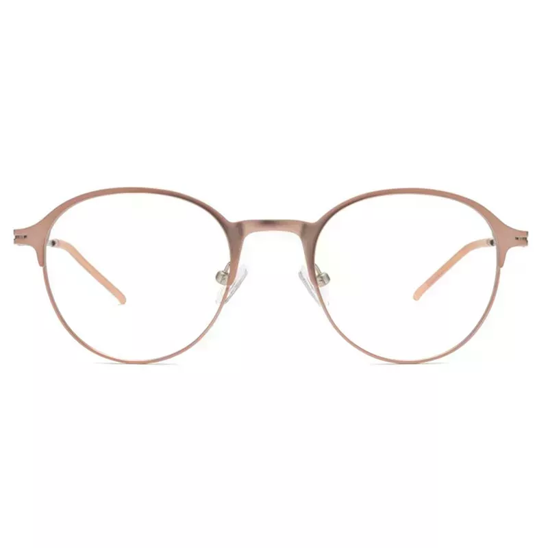 Liingo Sedgwick rose gold round metal glasses on white background