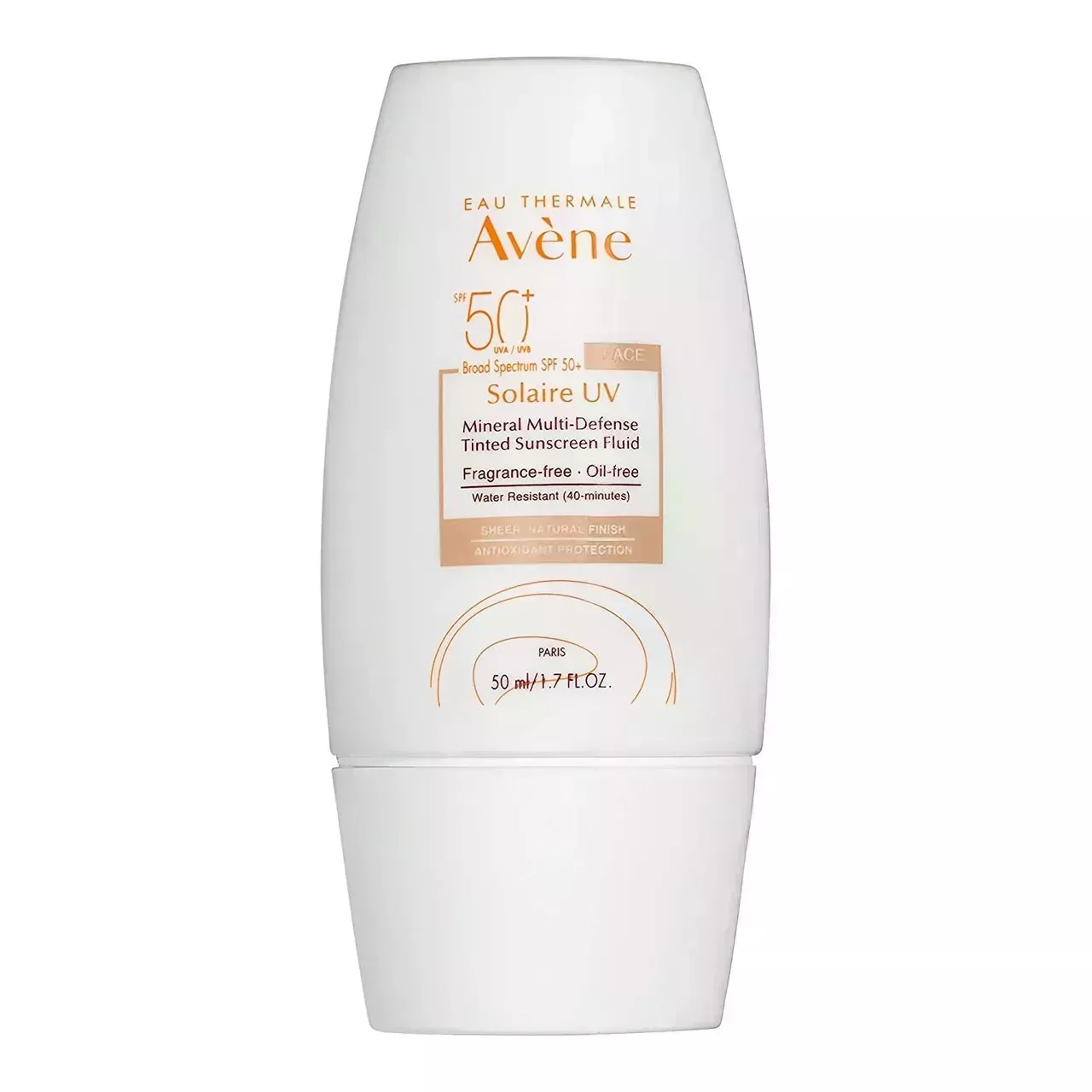 Eau Thermale Avene Solarie UV Mineral Multi-Defense Tinted Sunscreen Fluid on white background