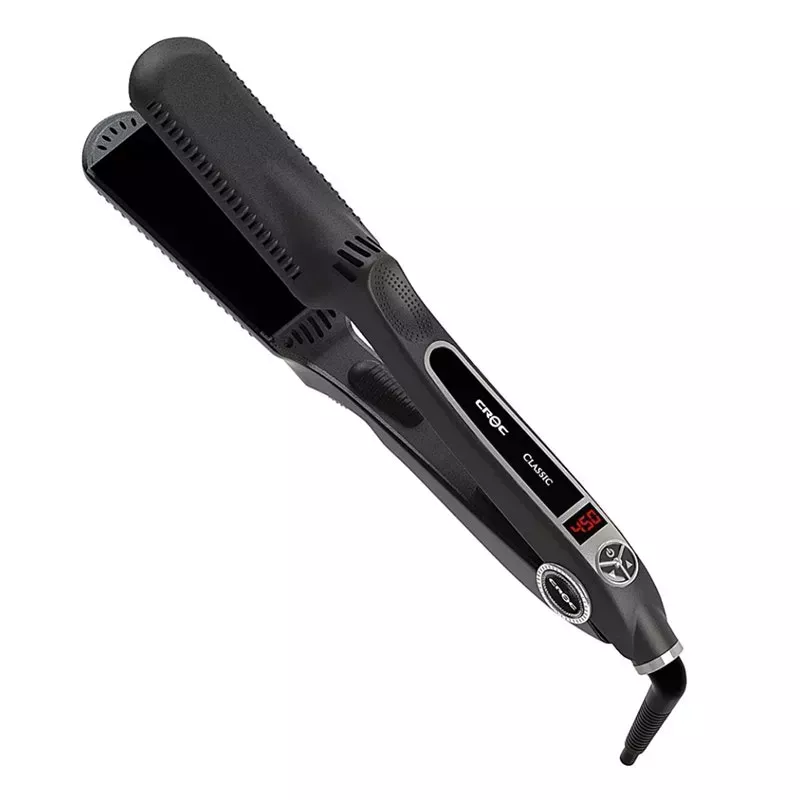 The black Croc Classic Black Titanium Flat Iron on a white background