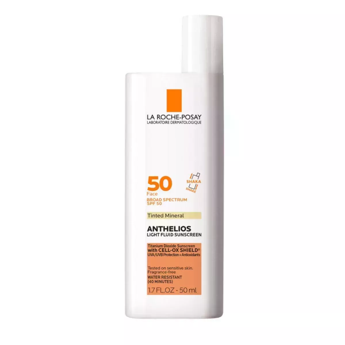 A white and orange bottle of sunscreen