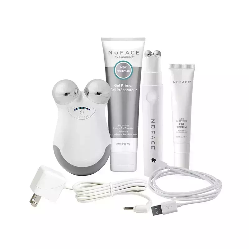 The NuFace Petite Facial Kit, including the NuFace Trinity device, Gel Primer, NuFace Fix device, and Fix Serum on a white background