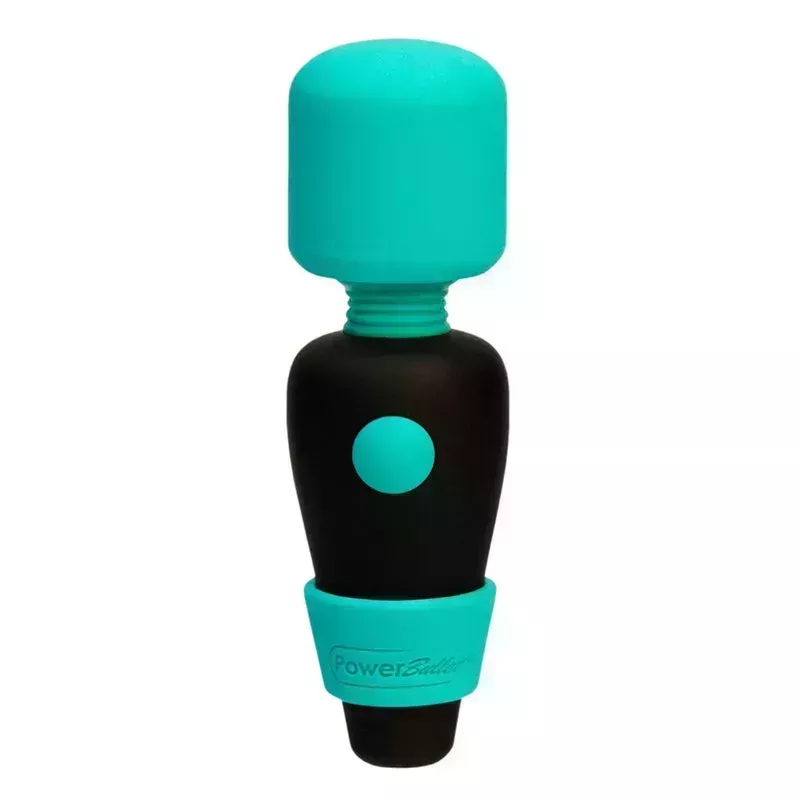 The blue and black Pure Love Powerbullet wand clitoral vibrator on a white background