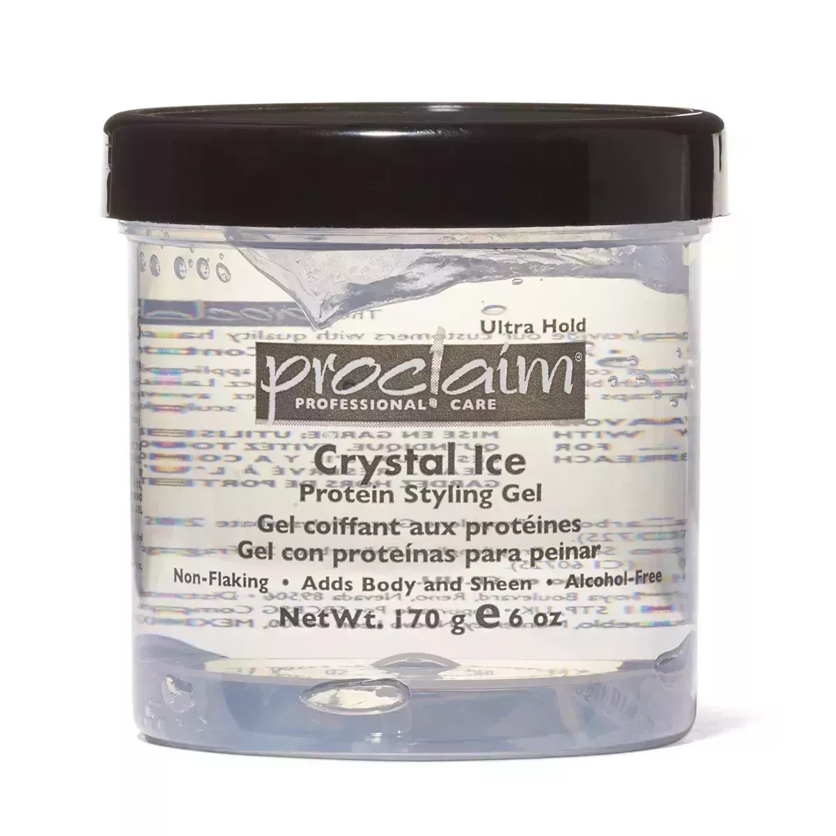 A clear tub of gel with a black lid