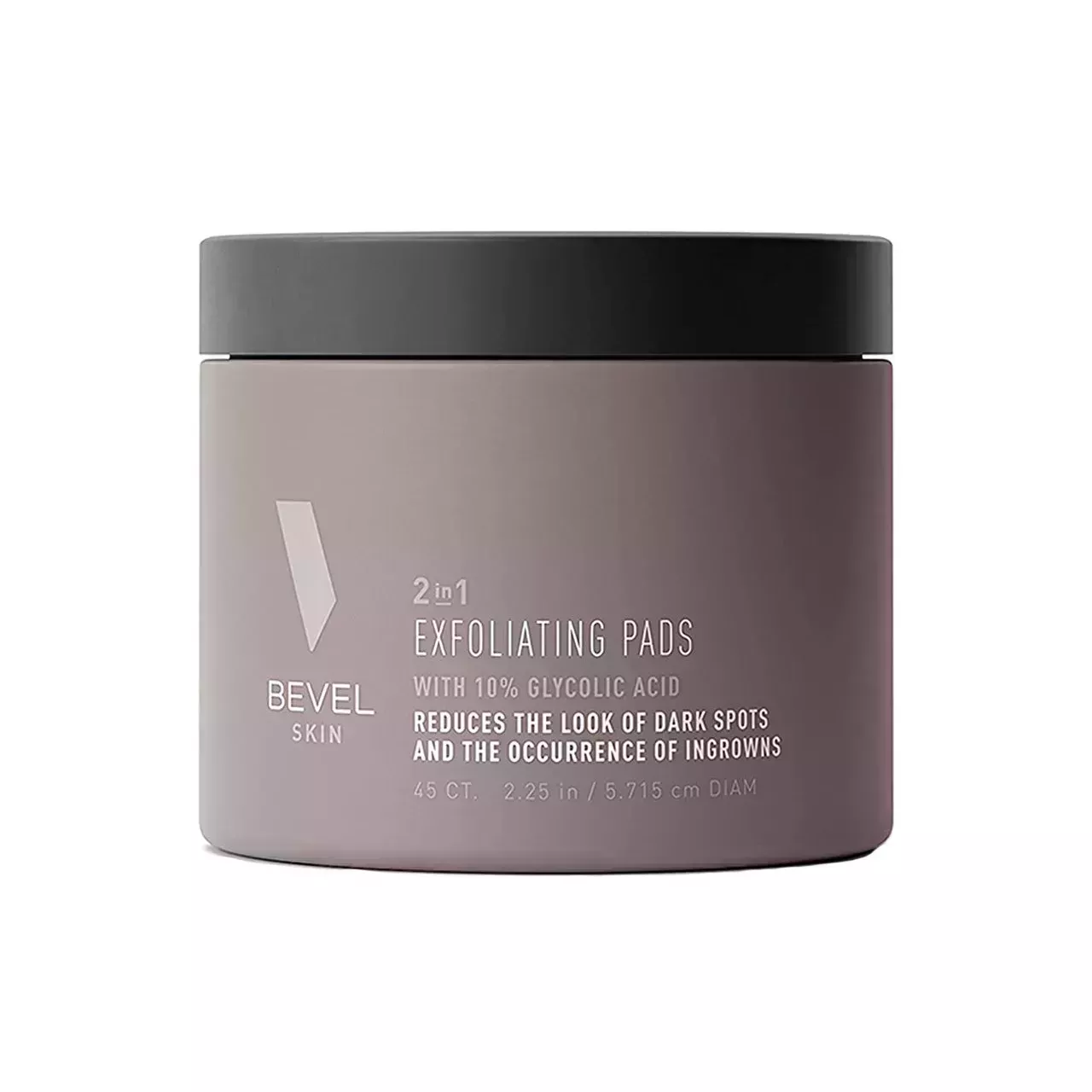 Bevel Exfoliating 10% Glycolic Acid Toner Pads greige jar with black lid on white background