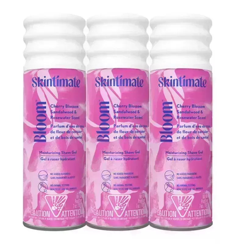 The Skintimate Bloom Women's Shave Gel (3-pack) on a white background