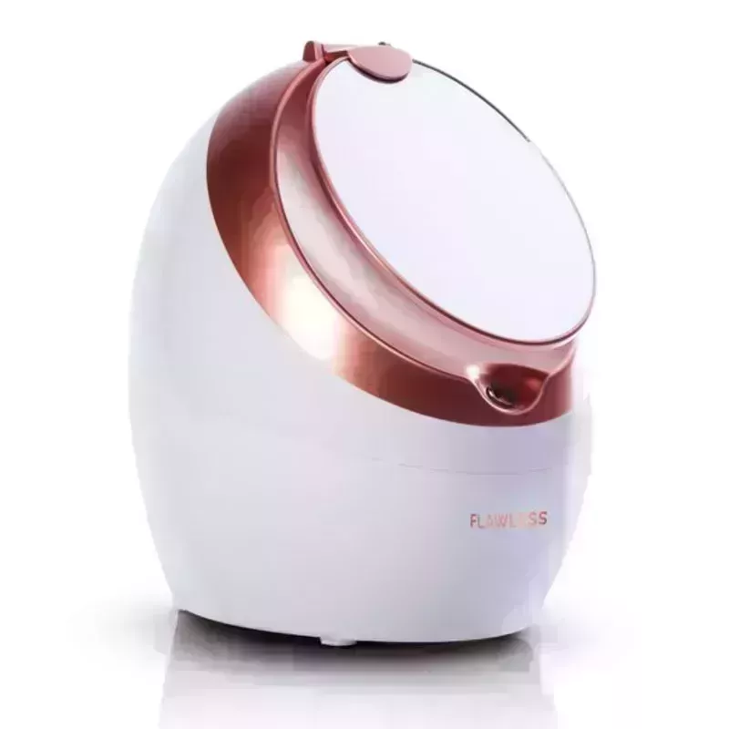 The white and rose gold Finishing Touch Flawless Facial Steamer on a white background