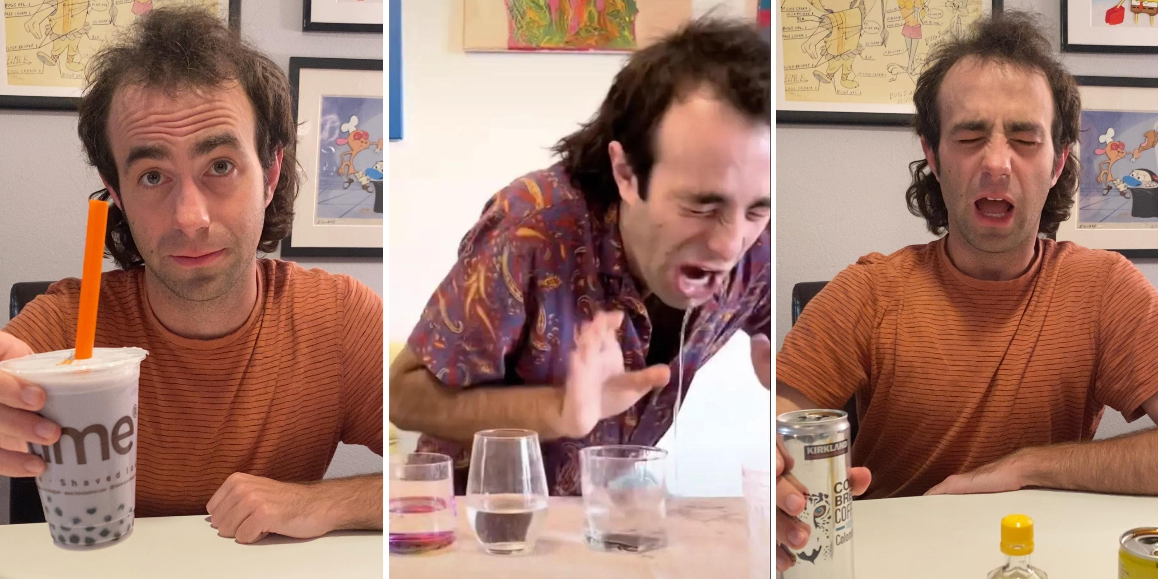 Un hombre que sólo bebe agua está haciendo TikToks virales de sí mismo probando otras bebidas por primera vez