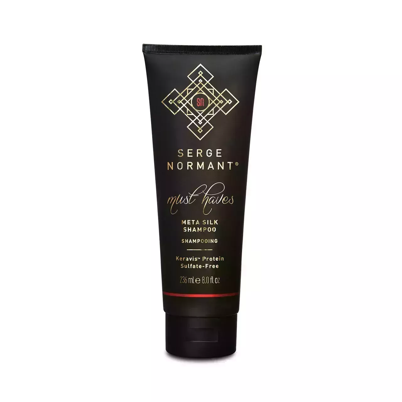 Serge Normant Meta Silk Shampoo black tube on white background