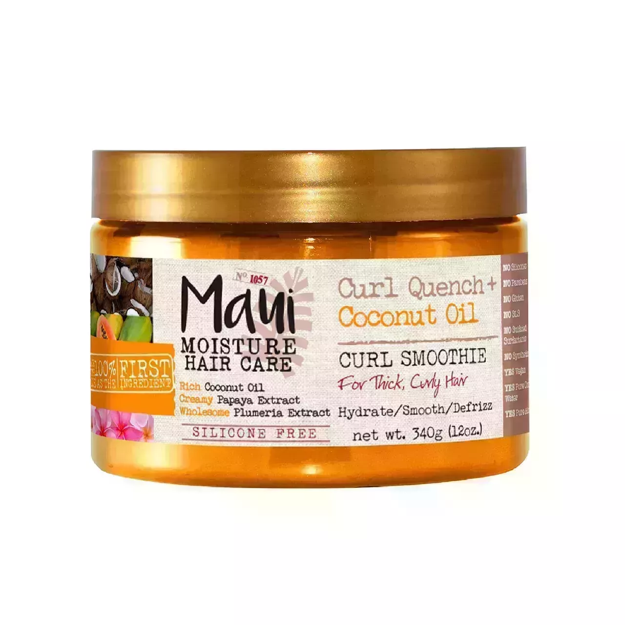 Maui Moisture Curl Quench Coconut Oil Curl Smoothie orange jar with gold lid on white background
