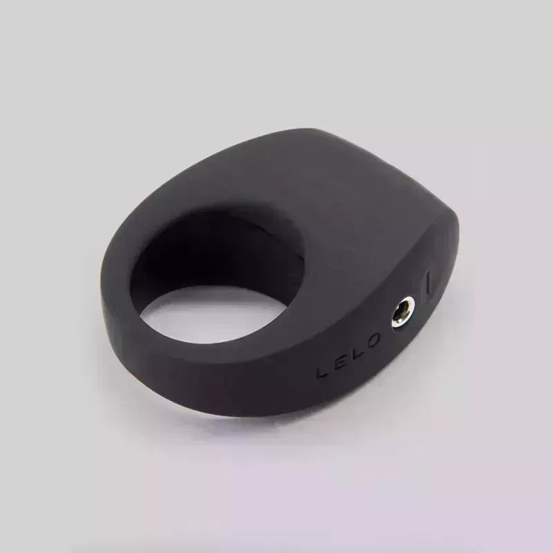The black Lelo Tor 2 Vibrating Cock Ring on a gray background