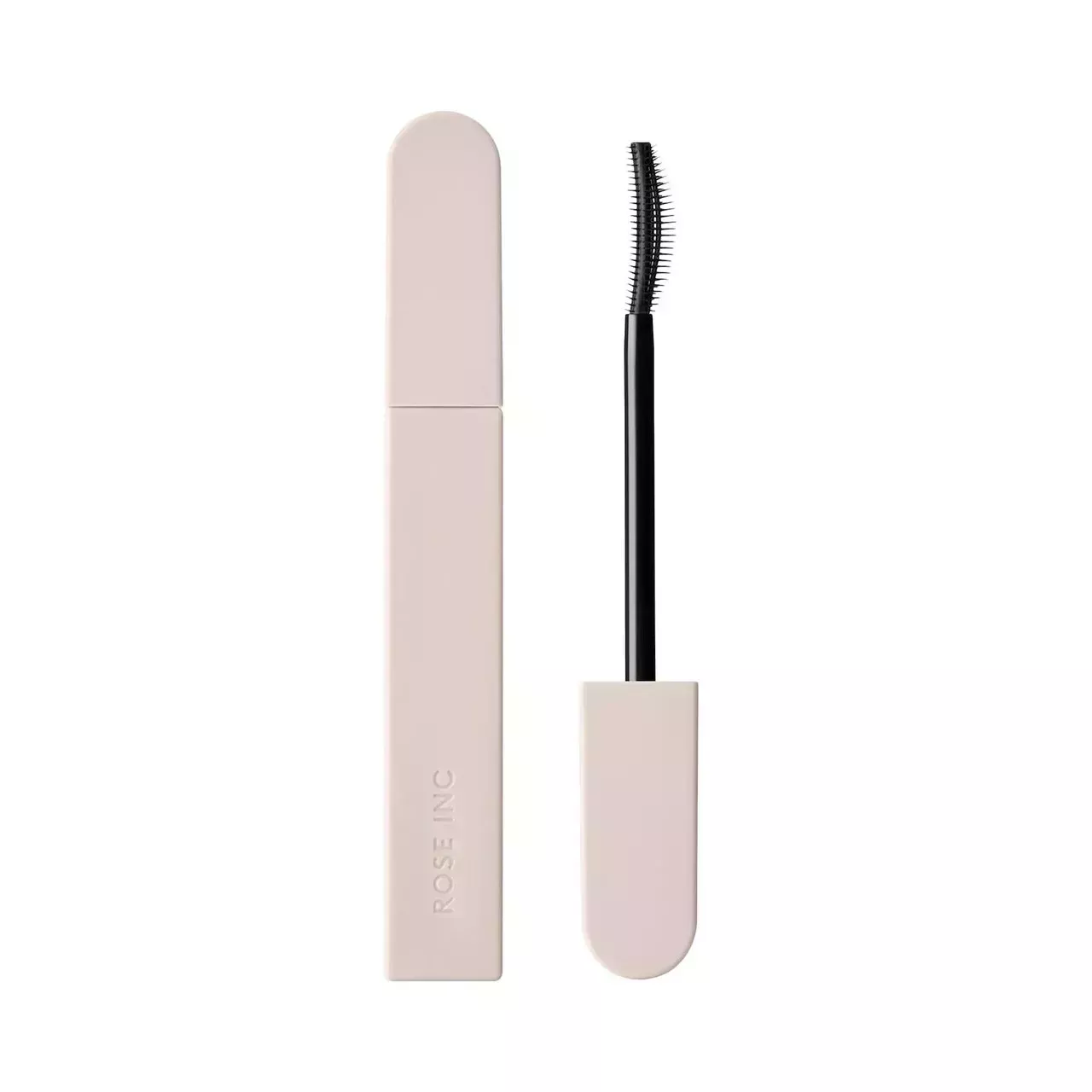 Rose Inc. Ultra-Black Lash Lift Serum Mascara beige tube of mascara on white background