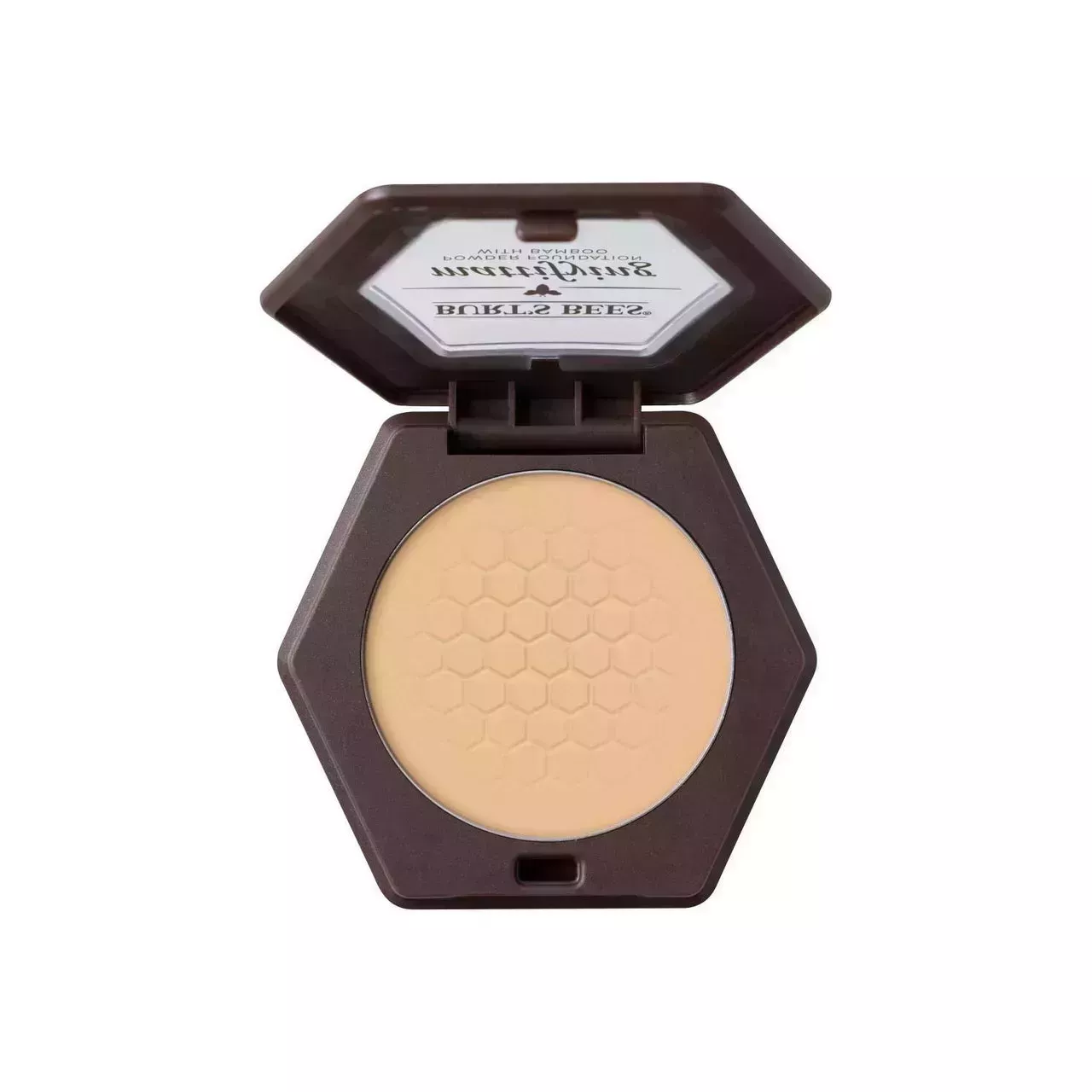Burt's Bees 100% Natural Mattifying Pressed Powder Foundation beige foundation powder on white background