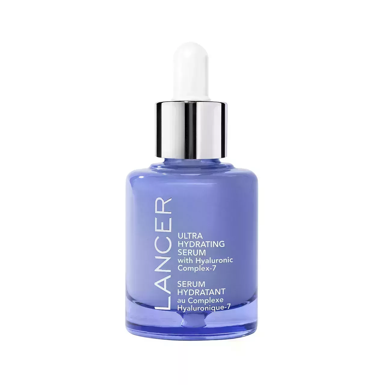 Lancer Skincare Ultra Hydrating Serum blue serum bottle on white background