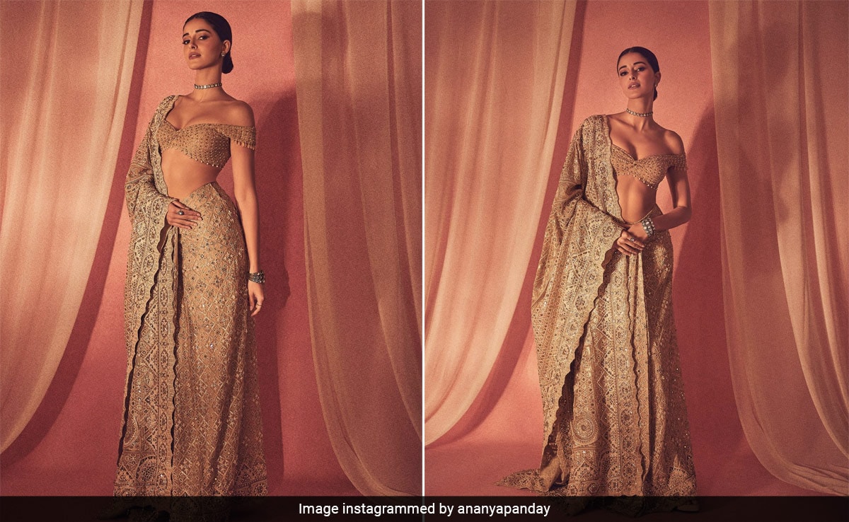 Ananya Panday con un lehenga beige de Tarun Tahiliani es un icono de estilo glamuroso merecedor de todos los premios