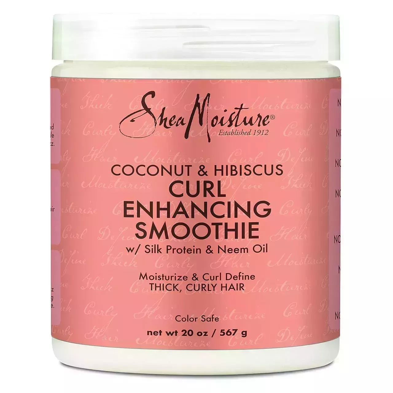 Shea Moisture Curl Enhancing Smoothie white jar with pink label on white background