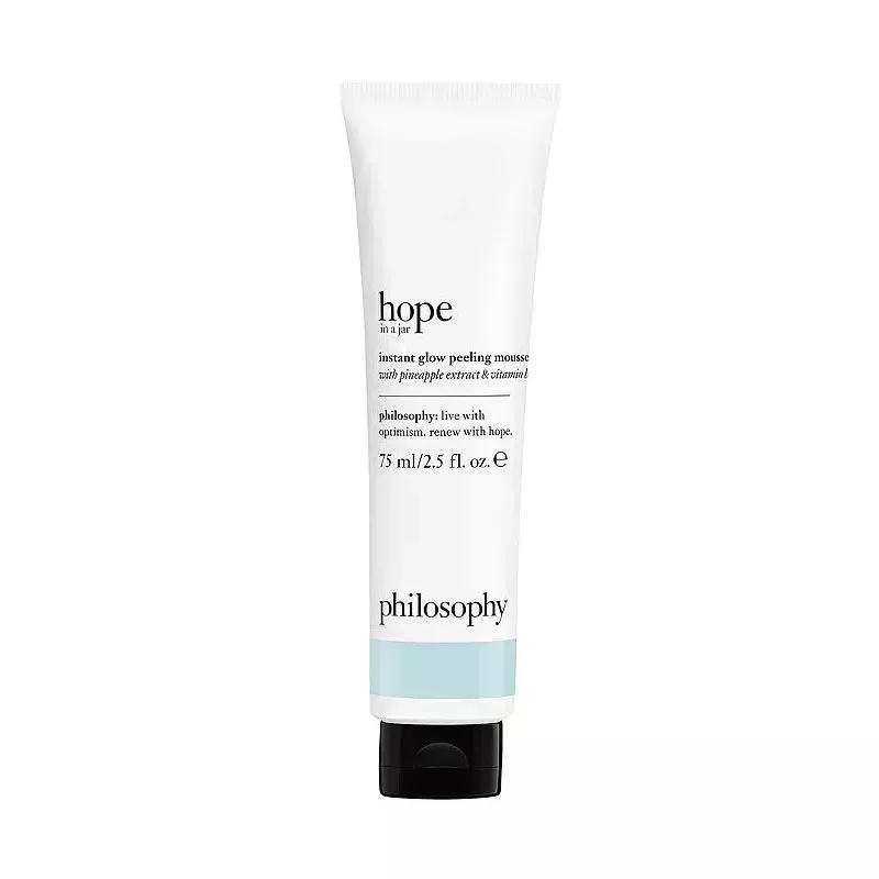 Philosophy Instant Glow Peeling Mousse white bottle with black cap on white background