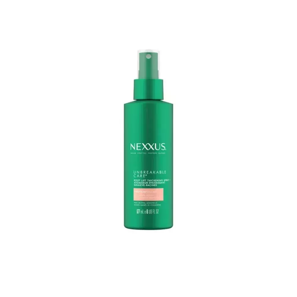 nexxus unbreakable care root lift thickening spray on white background