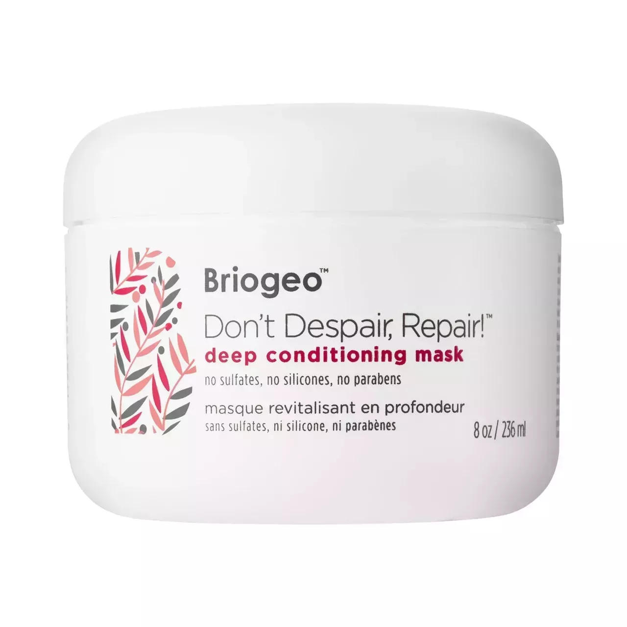Briogeo Don't Despair, Repair! Deep Conditioning Mask white jar on white background
