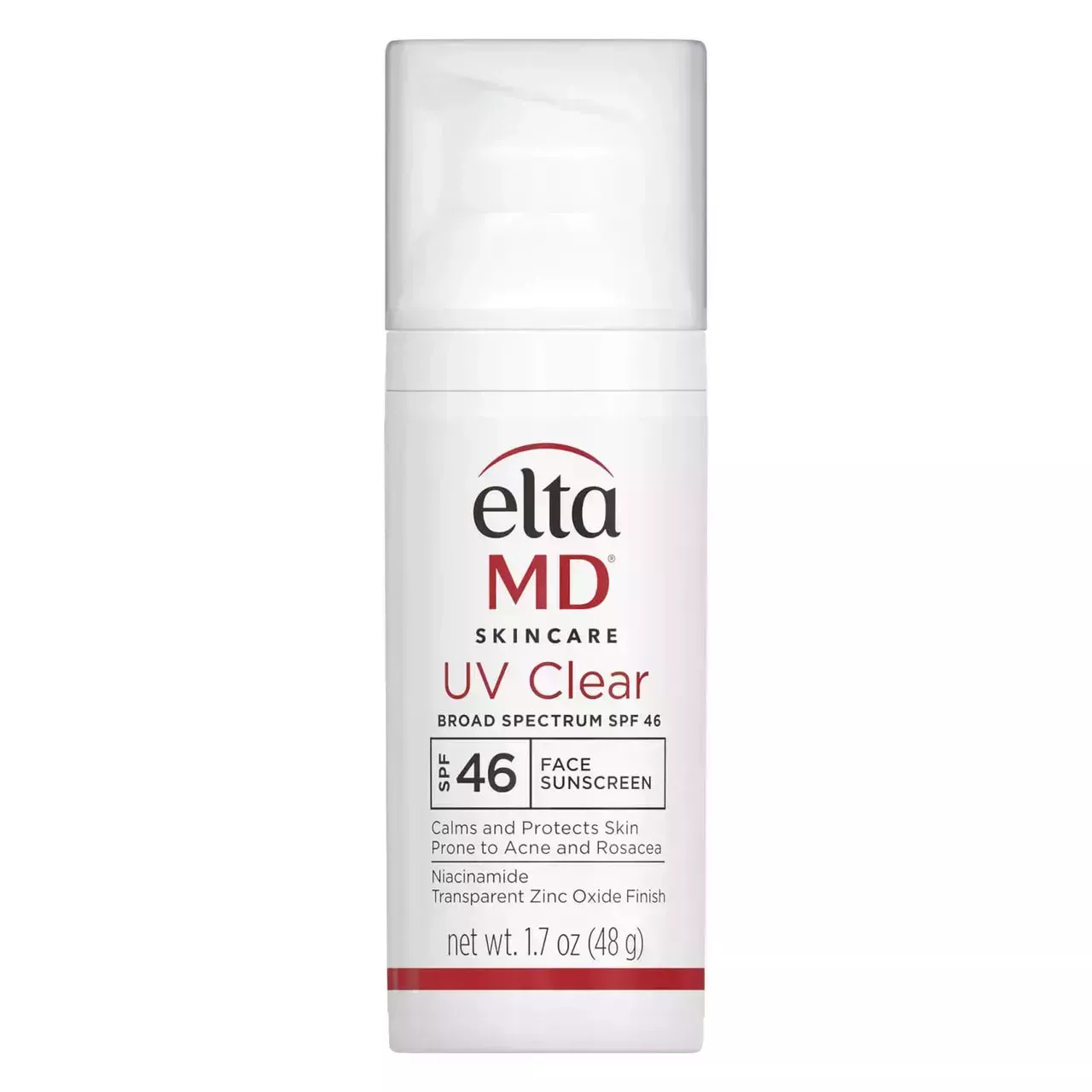 EltaMD UV Clear Broad-Spectrum SPF white bottle on white background