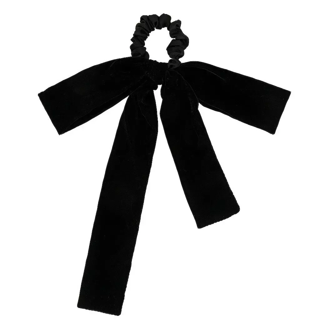 Shashi Juliette Velvet Hair Bow black velvet bow hair tie on white background