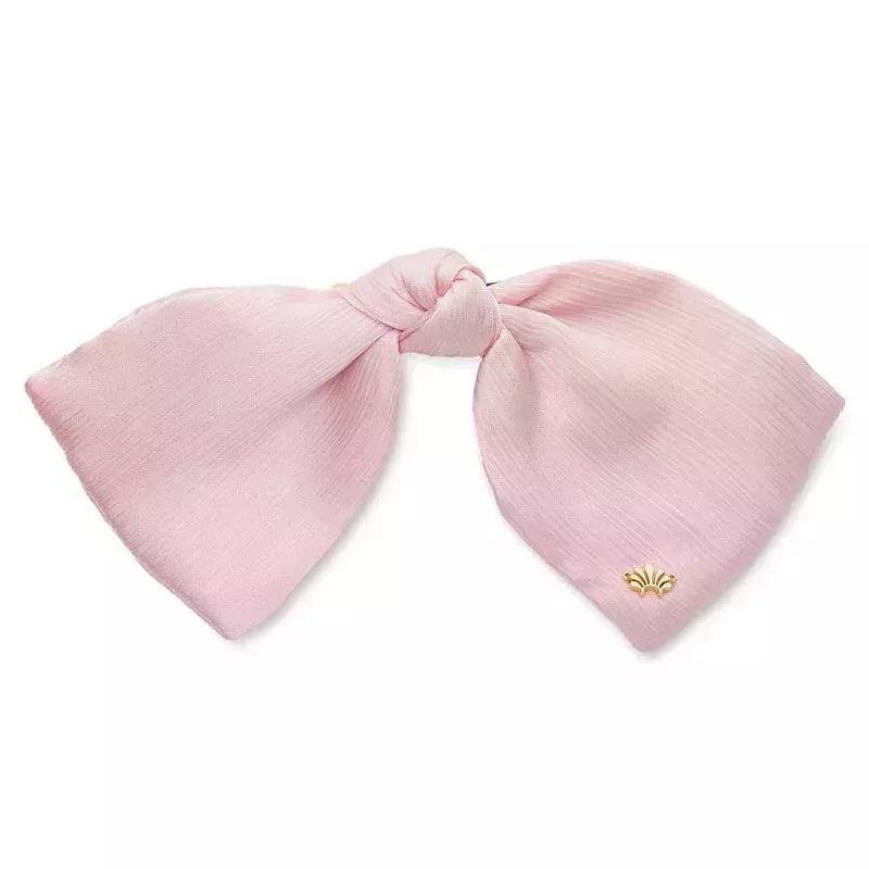 Lele Sadoughi Blush Paloma Bow Barrette light pink bow barrette on white background