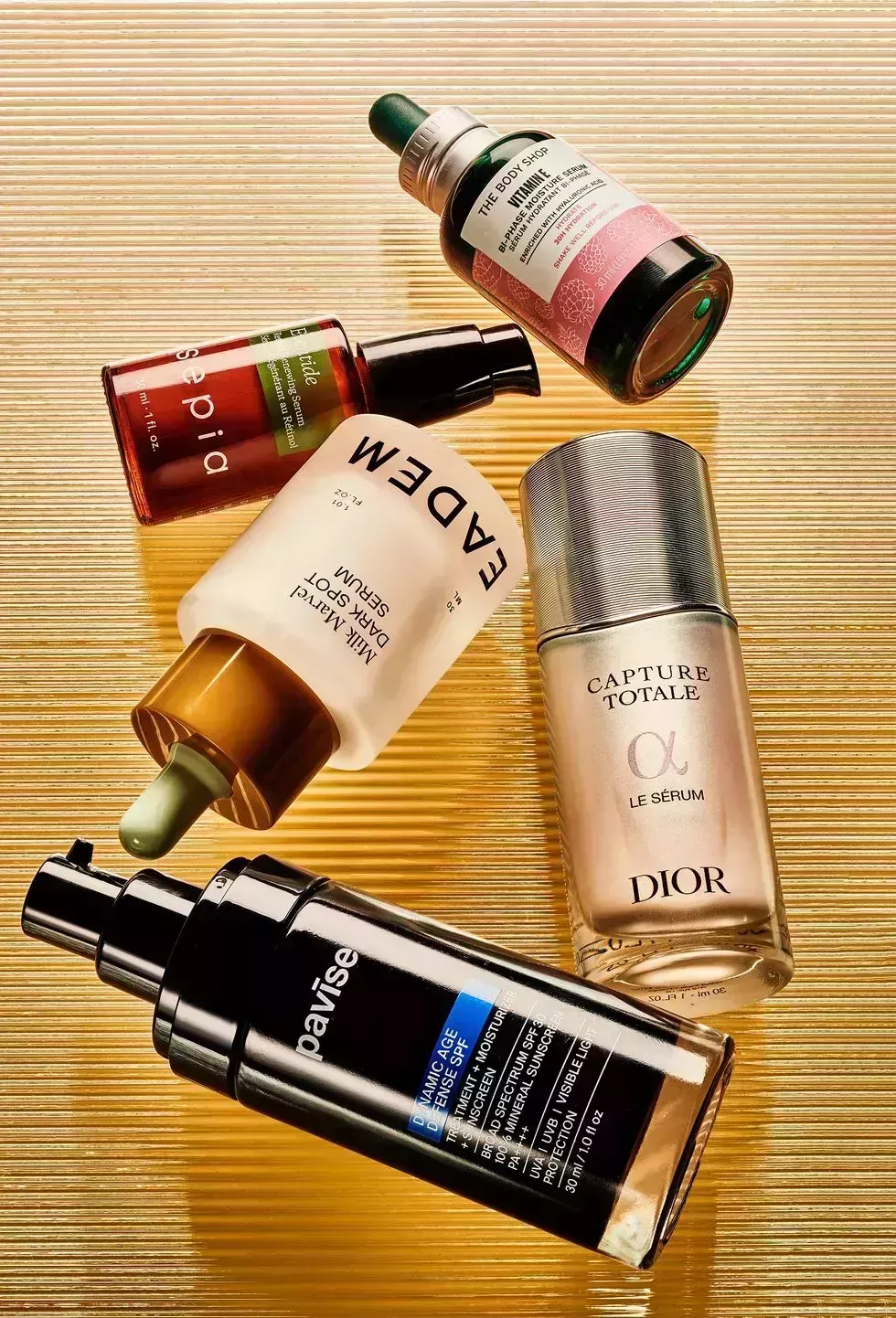 product shot of five different serums